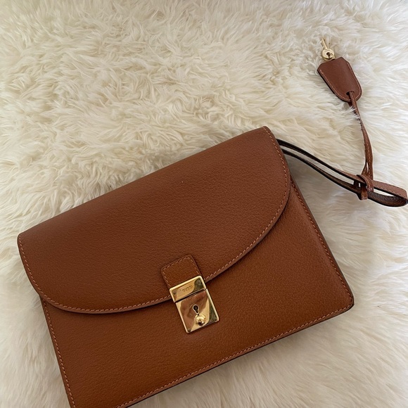 Gucci Vintage Cognac Leather Envelope Wristlet Evening Flap w/ Slide Lock - Picture 3 of 10